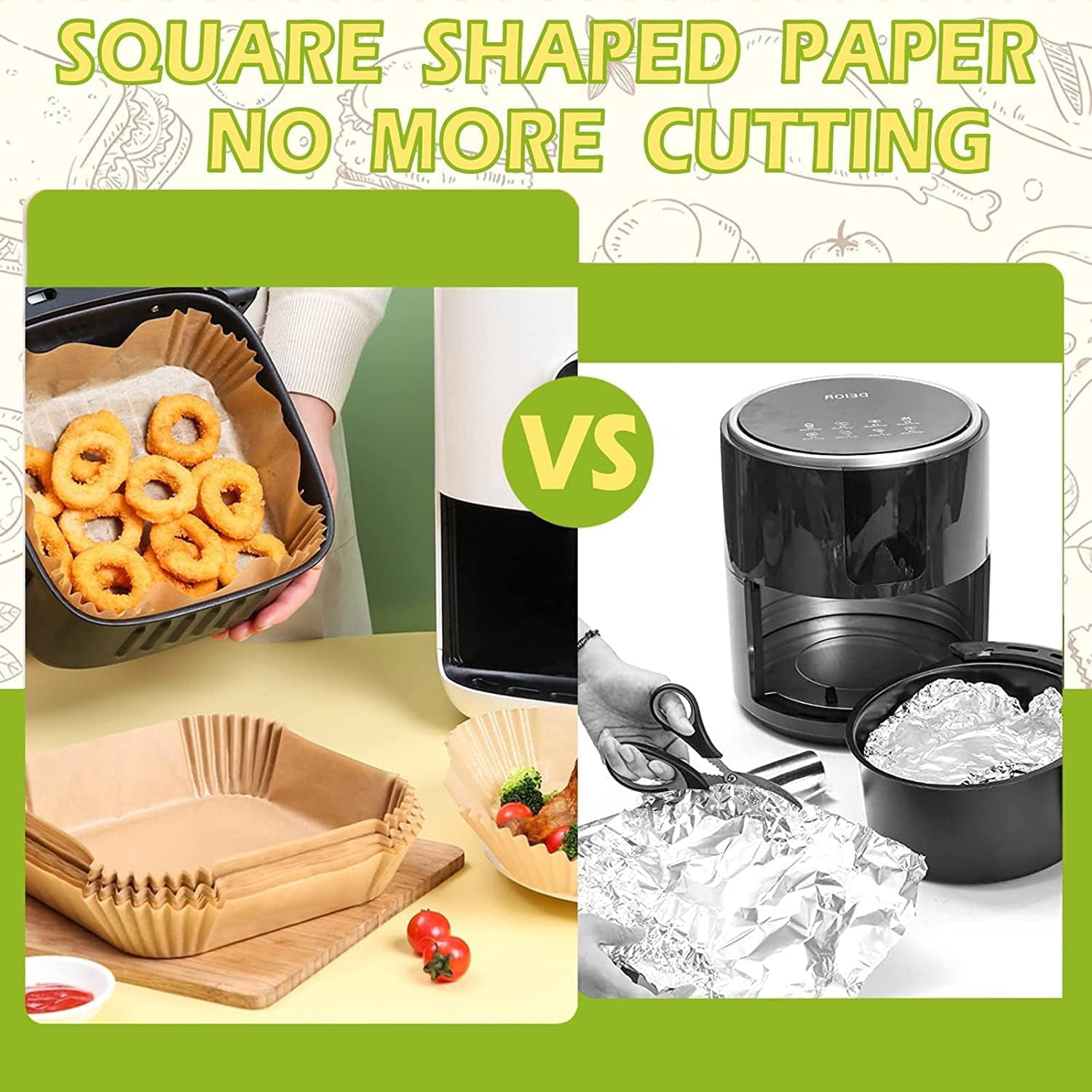 Air Fryer Liners Square for COSORI Air Fryer 6Qt and Ninja AF141, 150Pcs 9 Inch Large Air Fryer Paper Liners for 5-8QT Basket, Non-stick Parchment Paper Pads Oil Resistant
