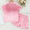 thumbnail image 4 of Toddler Girls Pajamas 7-8 Years Girls Solid Color Pajama Set Silk Pajama Button Collar Short Sleeve Summer Sleepwear Clothes Trendy Matching Kids Pajamas #RD2, 4 of 6