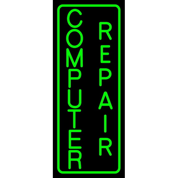 Vertical Computer Repair LED Neon Sign 13 x 32 - inches, Clear Edge Cut Acrylic Backing, with Dimmer - Bright and Premium built indoor LED Neon Sign for Computer & Electronics store decor.
