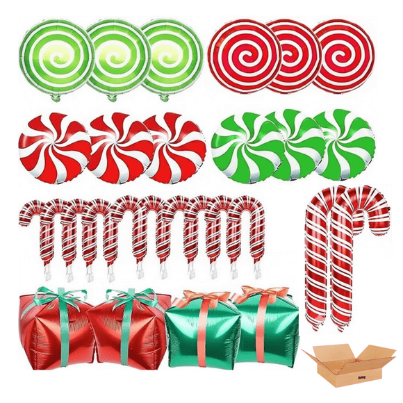 30globos De Aluminio Belug Navideños, Grandes Caramelos Con Cintas Globos Multicolor
