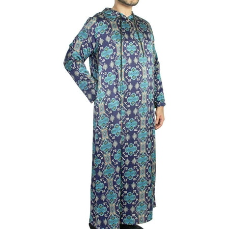 

One Piece Lightweight Hooded Unisex Blue Tribal Pattern Jilbab Onsie Desert Robe - S