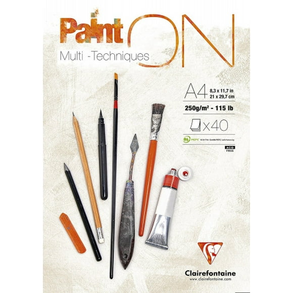 (Blanc, A4) - Bloc de Peinture Multi-Technique Clairefontaine, 250 g, A4, 40 Feuilles