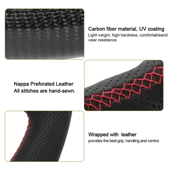 Acouto Automotive Steering Wheels Carbon Fiber Steering Wheel Preforated Leather W/ Stitching Fit For Fo-rd EcoBoost GT Shelby GT350 /GT350R 2018-2020