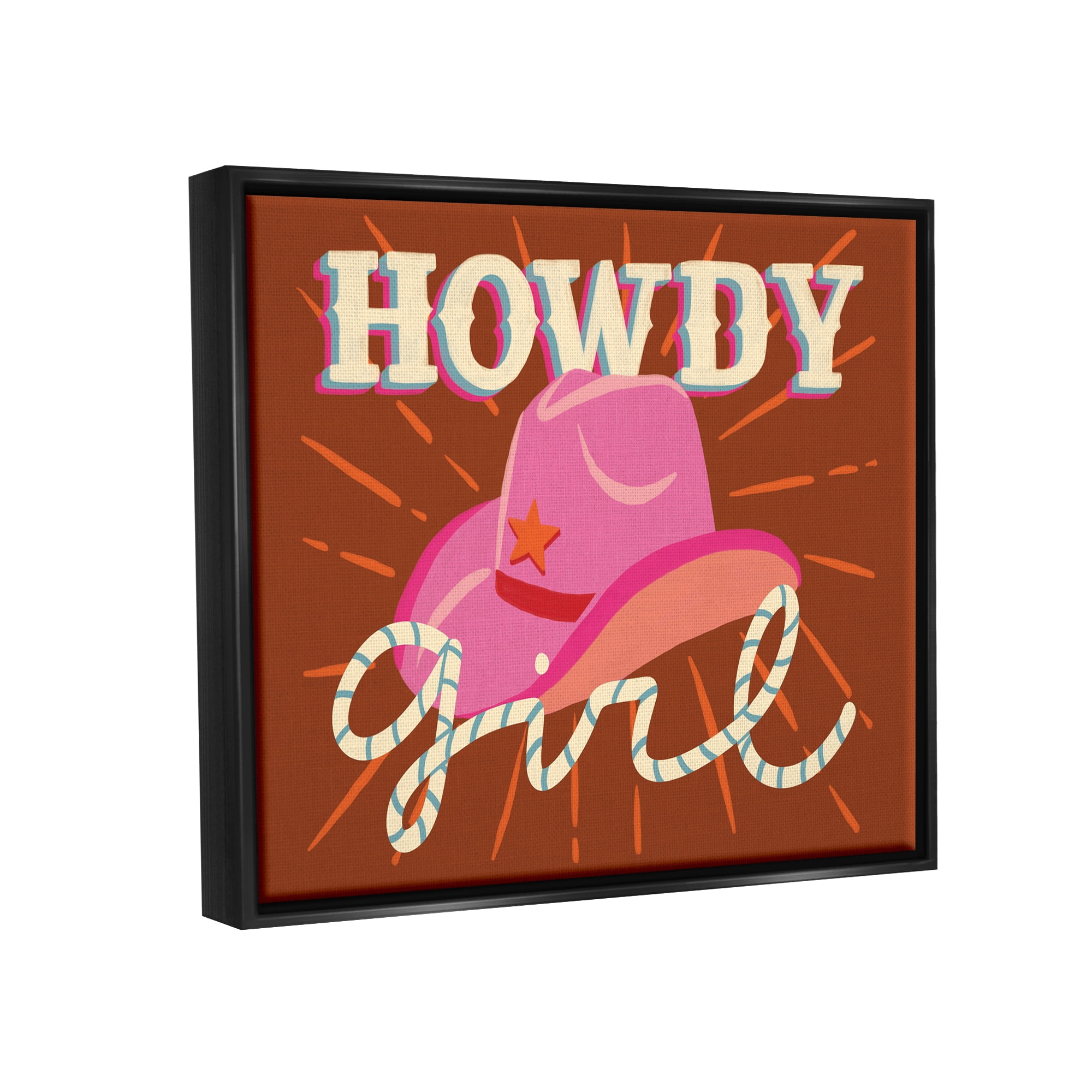 Stupell Industries Howdy Girl Cowboy Hat Phrase Inspirational Painting Black Floater Framed Art Print Wall Art