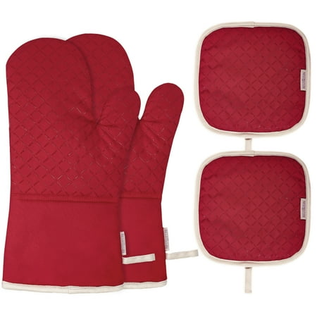 

BESTONZON 1 Set of Oven Mitt Heat Resistant Pot Holder Pad Protective Oven Gloves (Red)