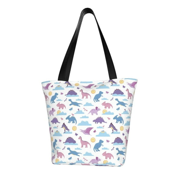 Lsque Dinosaur Pattern Beach Tote,Shoulder Handbag,Spacious Tote Bag,Lightweight Travel Bag,Versatile Shopping Bag