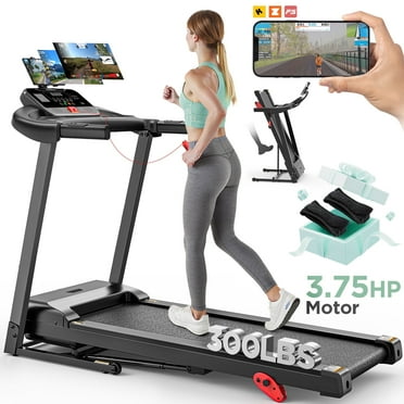 300LBS Capacity Folding Treadmill w/ Incline for Home, 3.75HP Portable Treadmill, 64 3 3 1 Program, Wide Shock Absorption Belt, Walking Running Exercise Machine