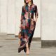 thumbnail image 5 of Vestido largo bohemio con cuello en V para mujer vestido Vintage dividido vestido camisero Retro para primavera y verano, 5 of 7