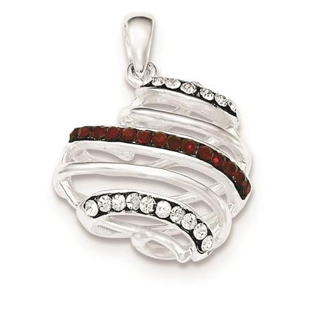 925 Sterling Silver Polished Clear & Dark Red Crystal Heart Charm Pendant