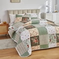 thumbnail image 2 of Juego de colcha Flysheep Patchwork Full/Queen Size, 3 piezas, color verde, 2 of 7