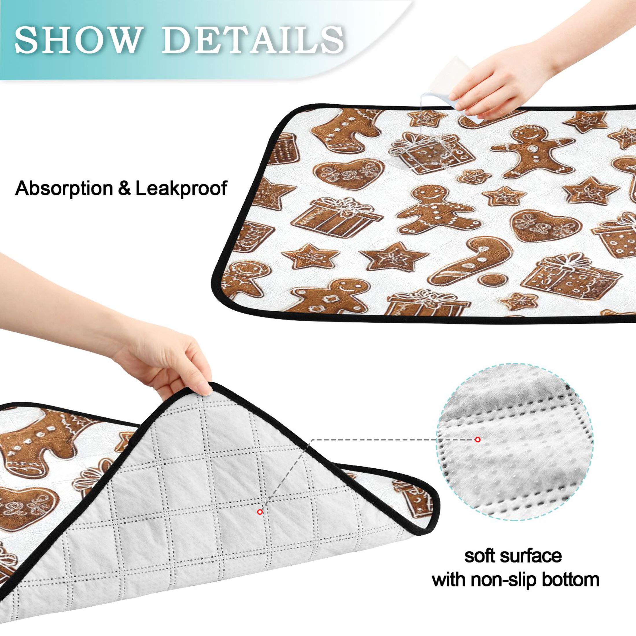 IAUYY Washable Pee Pads for Dogs Smallx3 Absorbent and Leak-Proof Non-Slip Reusable Puppy Pee Pads for Dogs Applicable to Playpen Potty Crate Gingerbread Frosting