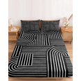 thumbnail image 2 of Twin XL Size Fitted Sheet Set - Black Boho 2 Piece Bedding Sets 16" Deep Pocket Fitted Sheet with 1 Pillowcases, Abstract Geometric Curves Lines Mminimalist Brushed Microfiber Hotel Luxury Bed Sheets, 2 of 9