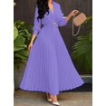 thumbnail image 2 of Lilac Purple Wrap Maxi Dress With Pleated Skirt, Belted Waist, V-Neck, Long Sleeve, 2 of 8