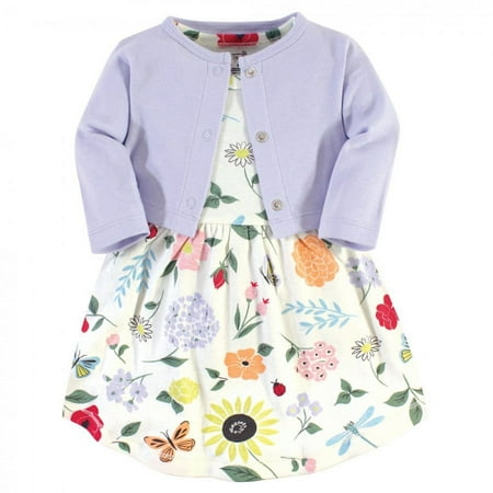 UPC: 0660168614305 | Touched by Nature Baby and Toddler Girl Organic Cotton Dress and Cardigan 2pc Set Flutter Garden 0-3 Months