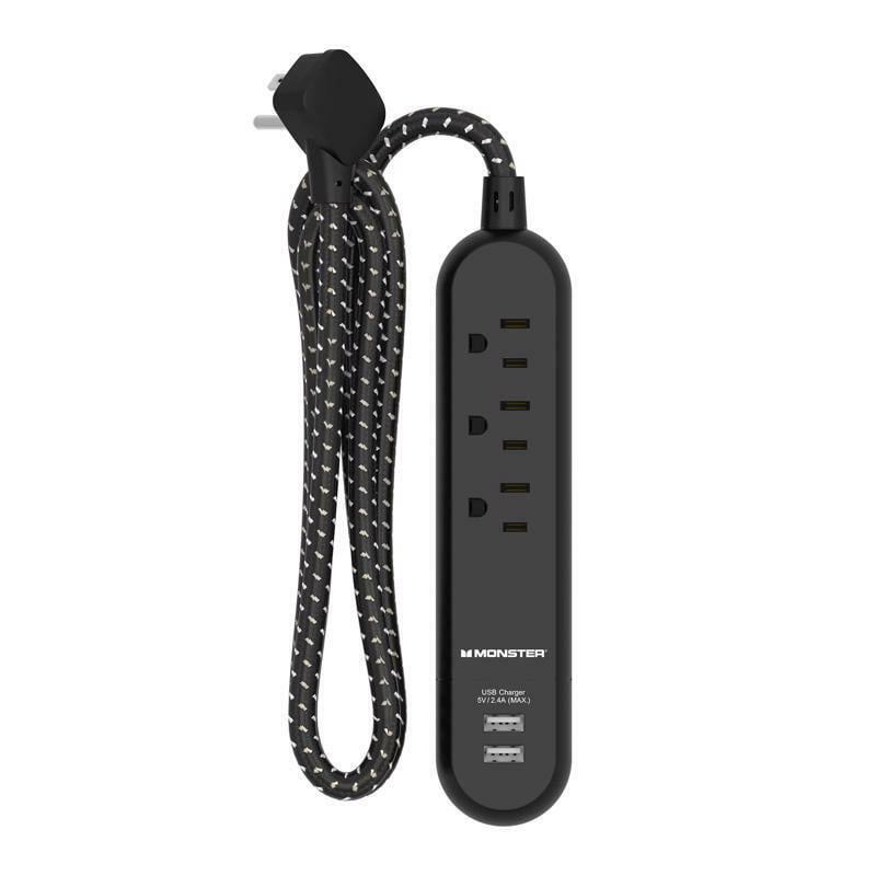 Monster 4 ft. L 3 outlets Power Strip with USB Ports Black