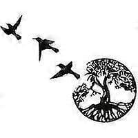 Metal Wall Art, Tree of Life Birds Silhouette Wall Decoration Art Decor, Suitable for Living Room, Garden, Bedroom, 30*30cm