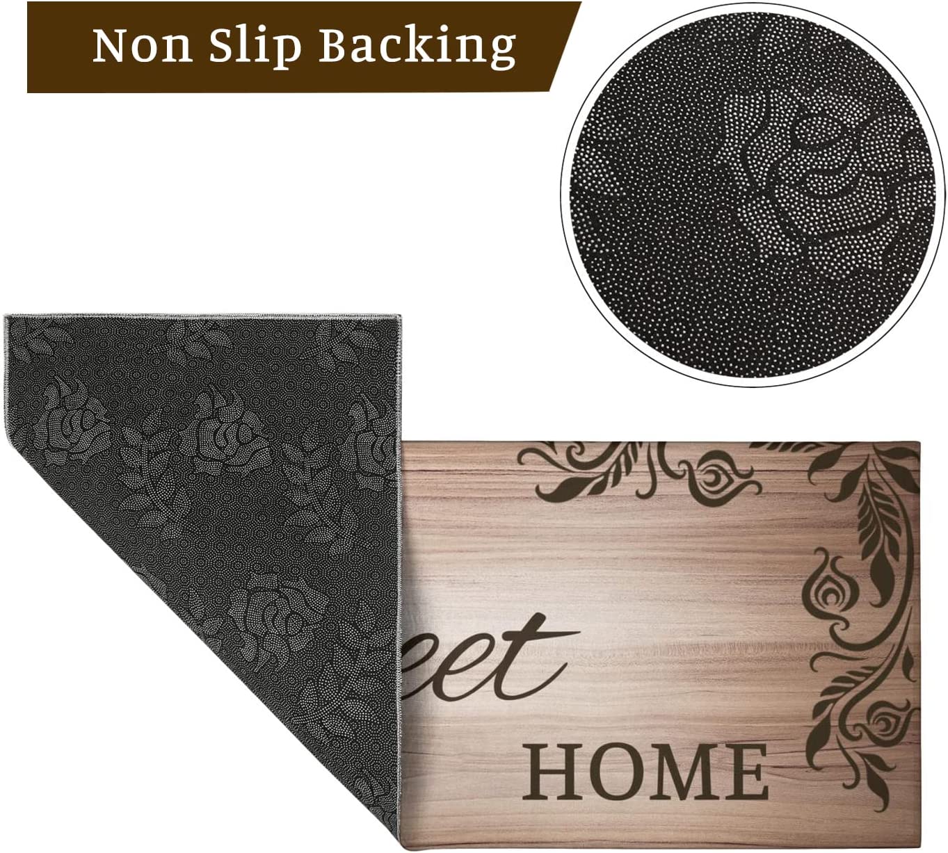 Kitchen Mats Floor Home Sweet Home - Kitchen Mat Set of 2, Brown Kitchen Rug, Farmhouse Kitchen Rugs for Kitchen Sink Area, Kitchen Sink Rugs and Mats, Kitchen Rugs with Words, 17x24 and 17x48 Inch - image 4 of 5