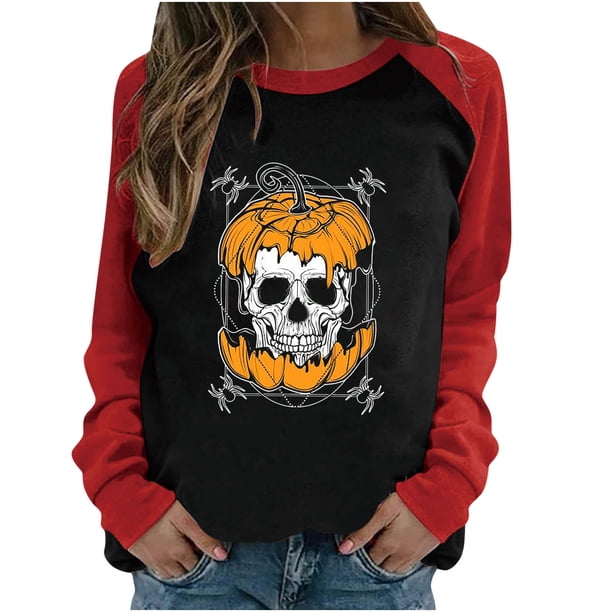 Moda mujer primavera patchwork impreso manga larga cuello redondo casual tee tops Pompotops FGAJ4826