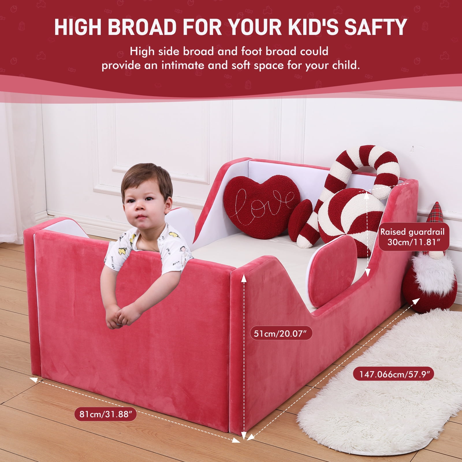Toddler Bed, Child Bed for Kids with Extra Safty Broad, Standard Crib Size Toddler Bed, Certified Fabric Toddler Beds,Toddler Flood Bed