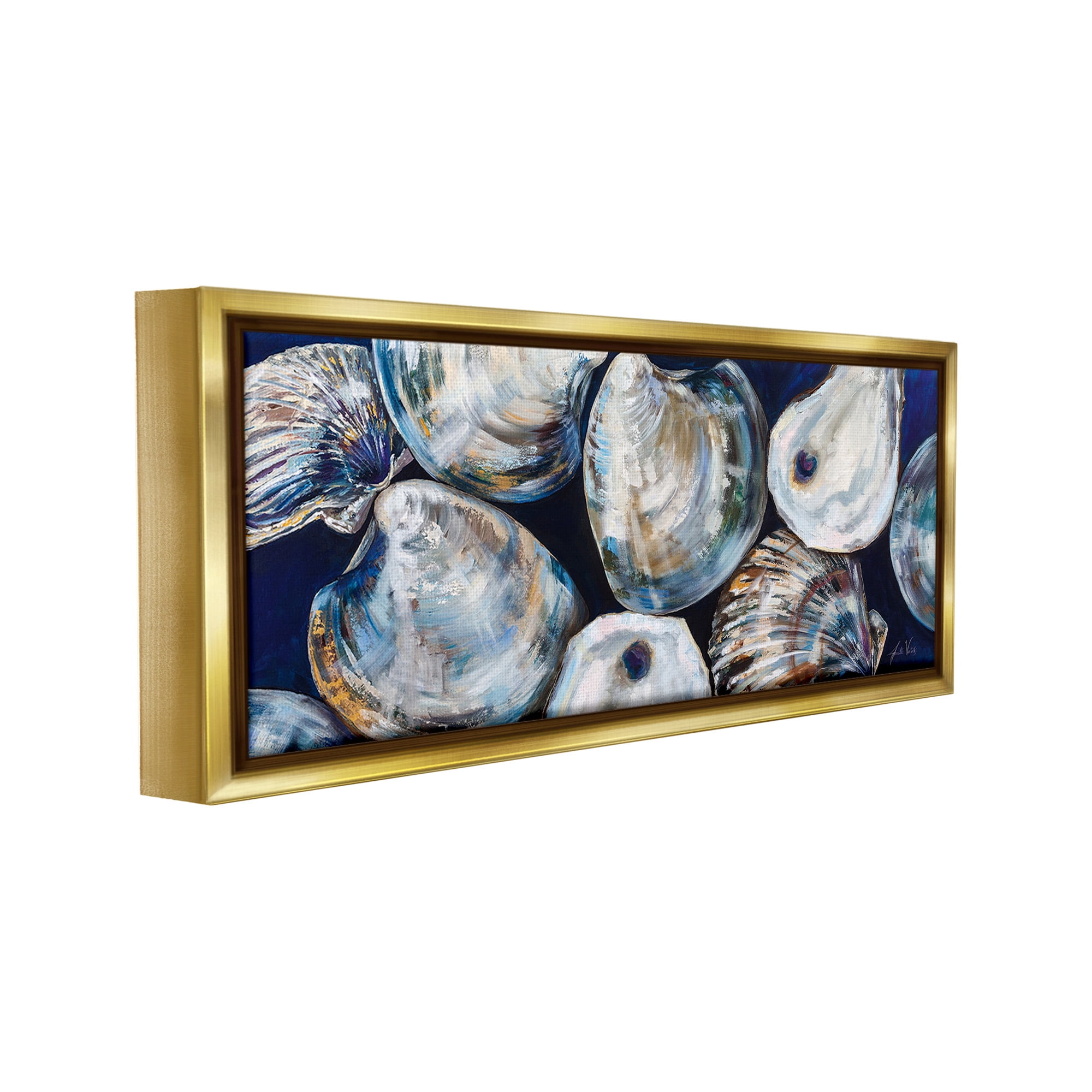 Stupell Industries Various Sea Clams Animals & Insects Painting Gold Floater Framed Canvas Art Print Wall Art, 25 x 11