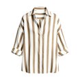 thumbnail image 5 of Rexolia Women's Striped Button Down Shirt Regular Fit Long Sleeve Business Casual Khaki L, 5 of 6