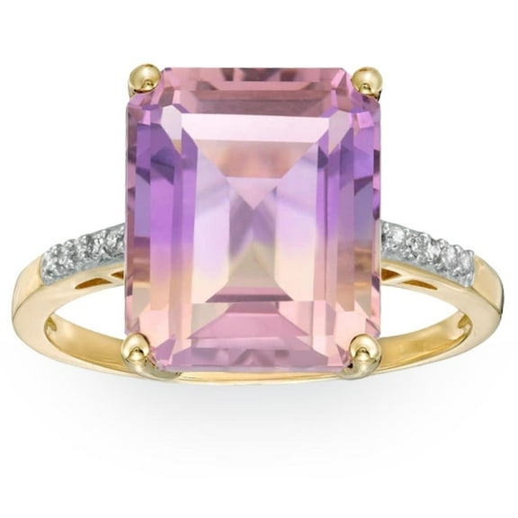 Pompeii 7 Ct Emerald Cut Amethyst Diamond Ring in 10k Yellow Gold (H/I,I1-I2)