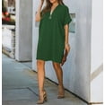 thumbnail image 2 of Chouyatou Women's Loose Fit V Neck Short Sleeve Tunic Solid Color Mini Shift Dress, 2 of 5