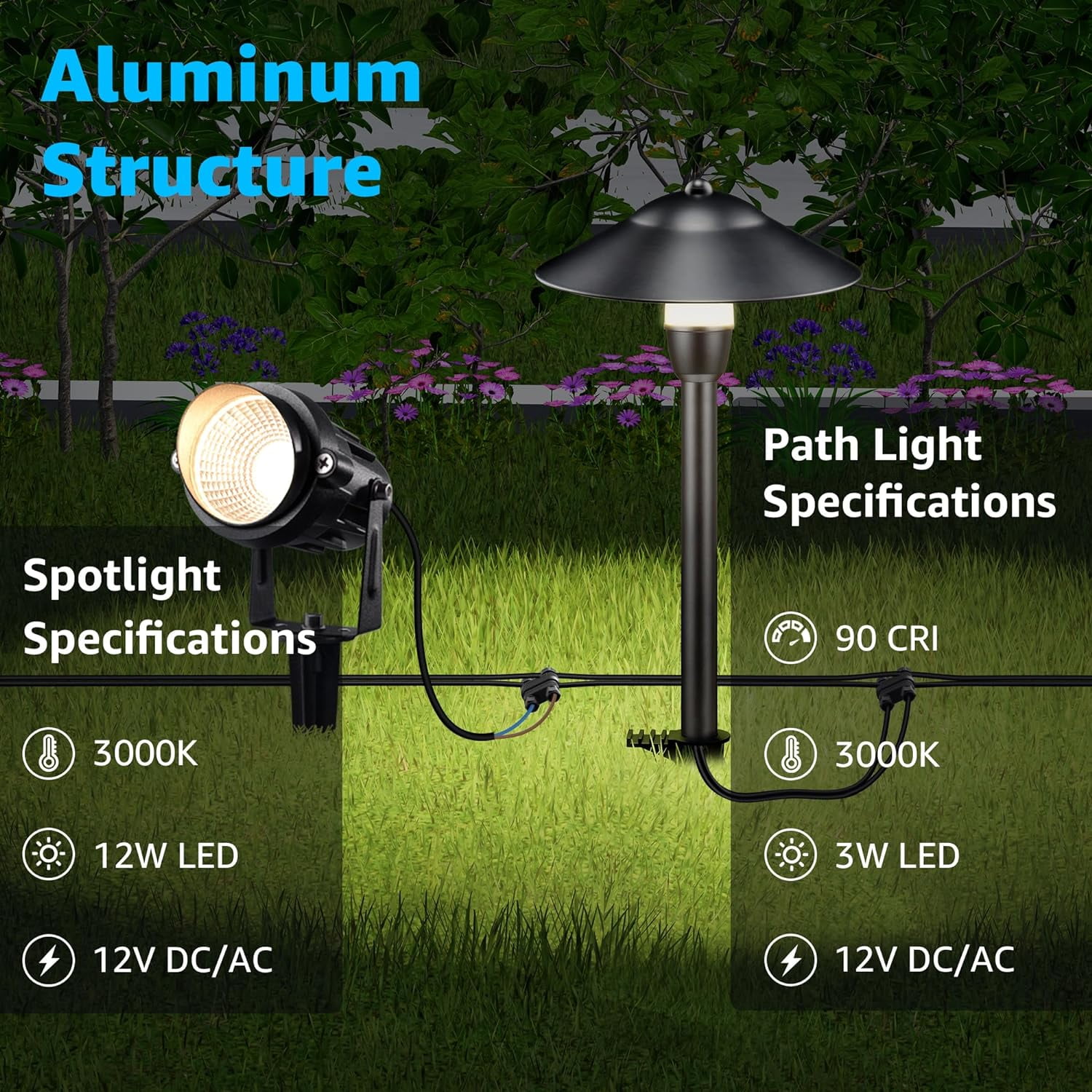 SUNVIE LED Landscape Lighting Low Voltage Pathway Lights 12V Aluminum Light Kits with Stake Waterproof for Walkway Yard Patio Decor, 12 pack