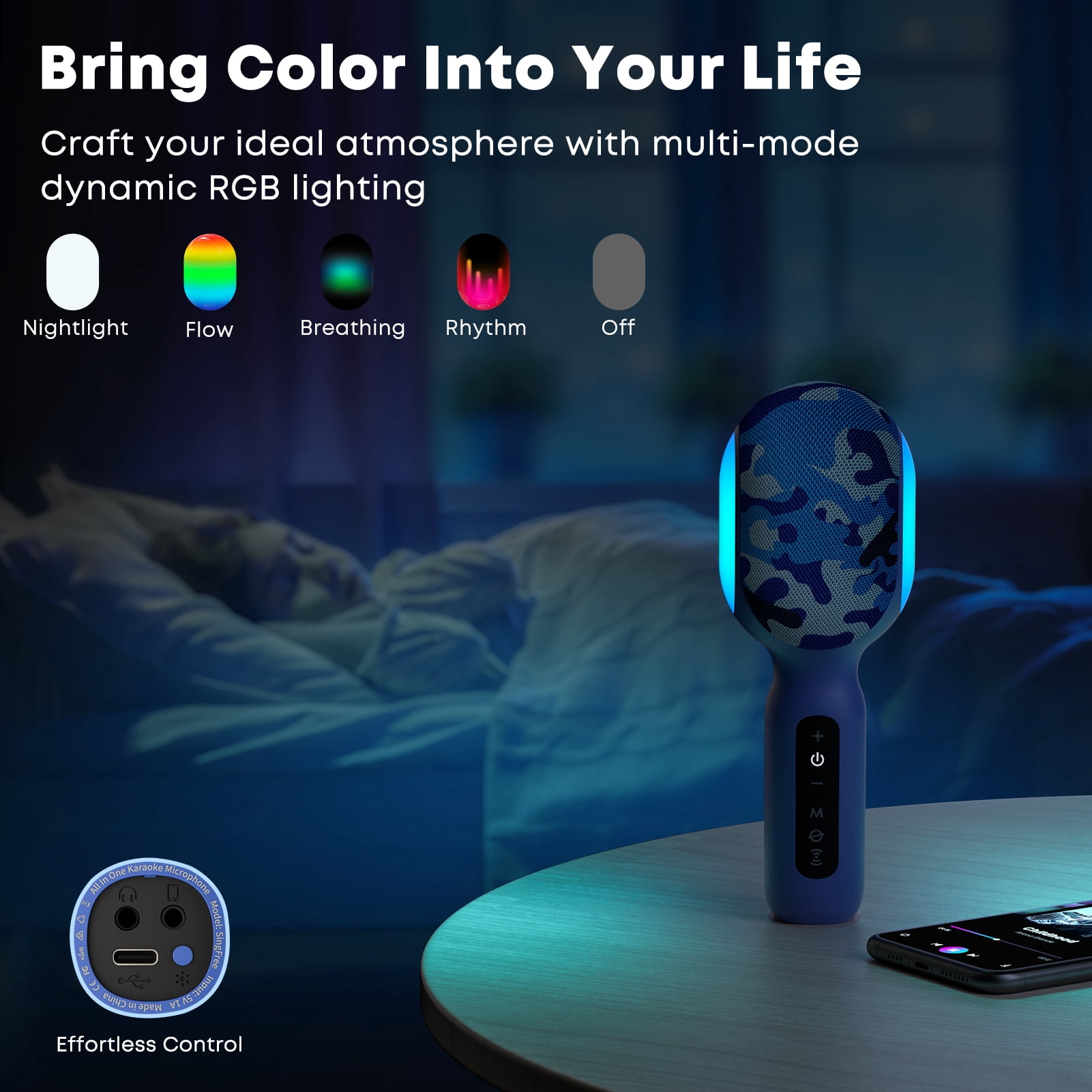 StageSound Karaoke Microphone, Wireless Bluetooth Microphone with Dynamic LED Lights, 5-in-1 Portable Handheld Mic Speaker Machine for Singing Home Party Toys Birthday Gift for Kids Adults Boys Girls