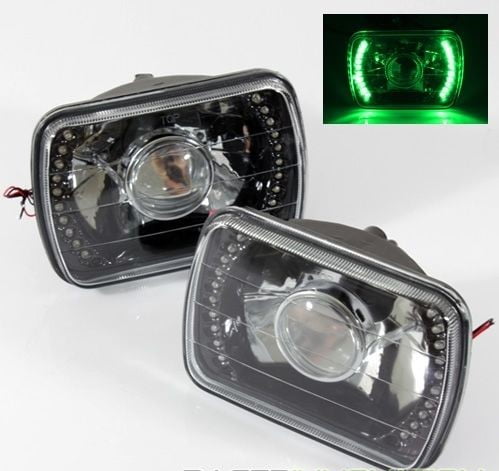 7"x6" H6014 H6052 H6054 Sealed Beam Green LED Black Housing Projector Headlights