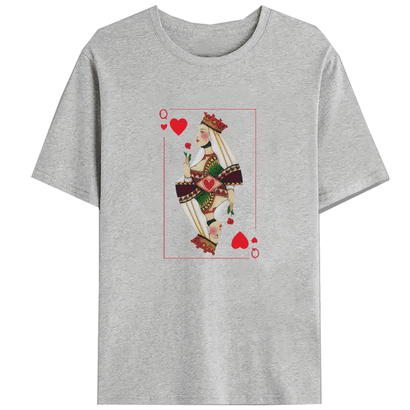 Queen of Hearts Graphic T-Shirt, Playing Card Design, S-4XL