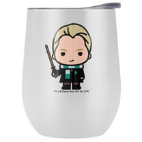 Harry Potter Official Draco Cute Chibi Character 12 oz Stemless Tumbler, Stainless Steel Travel Cup|Lake Tumbler|Insulated with Leak Resistant Slide-Lock Lid, White