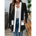 thumbnail image 6 of Long Sleeve - Collar Black and White Color Matching Jacket Outfit for Women Basic Fall Winter Black S, 6 of 9