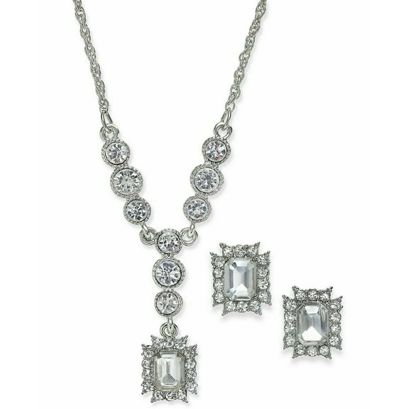 Charter Club Silver Tone Crystal Pendant "Y" Necklace & Earring Set $27
