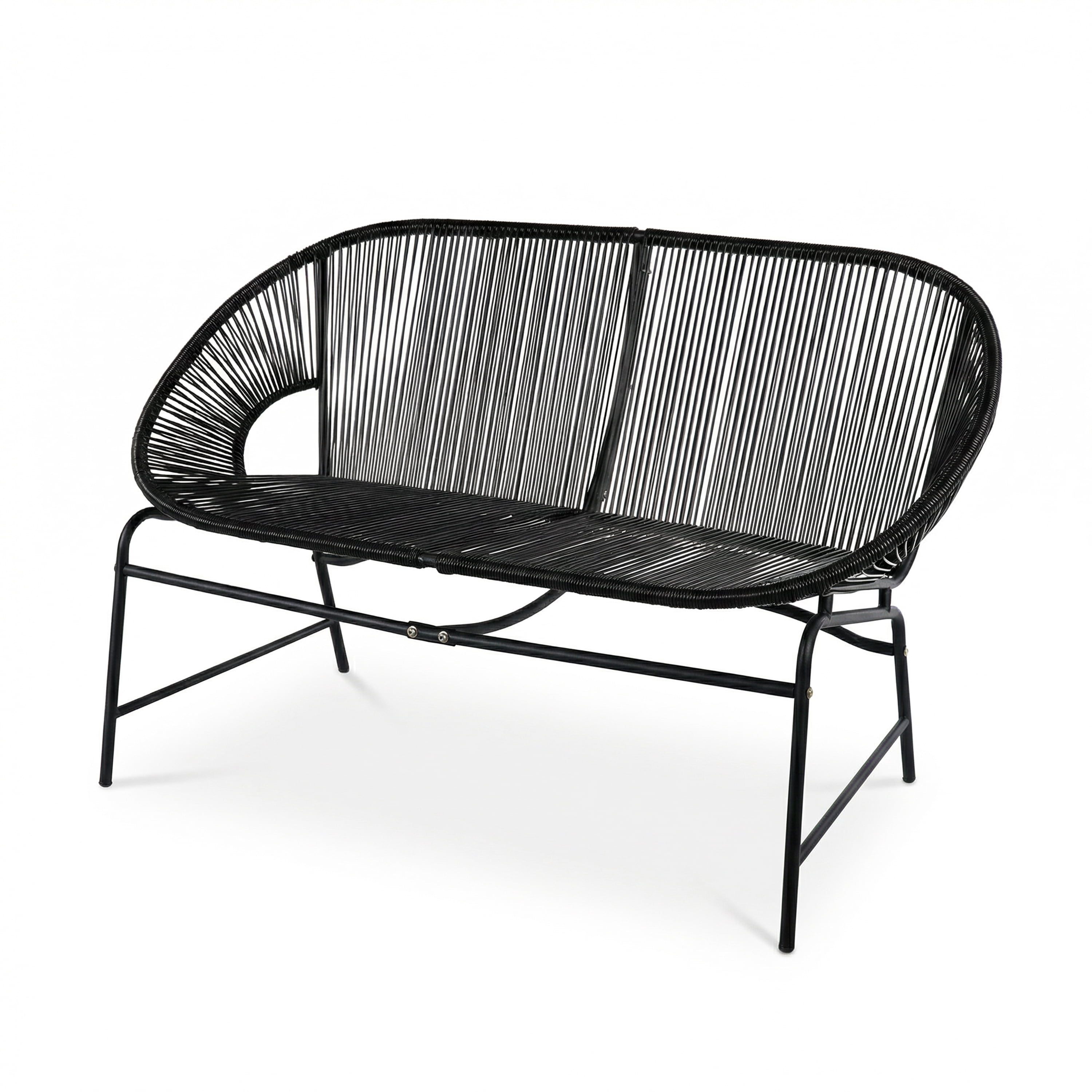 Outdoor PE Rattan Wicker Loveseat with Iron Frame for Porch Garden Balcony, Black