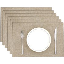 Fabric Placemats Set of 6 Machine Washable Thickened Cloth Table Placemats Heat Resistant Non Slip Table Mats Double Layer Place Mats, Beige