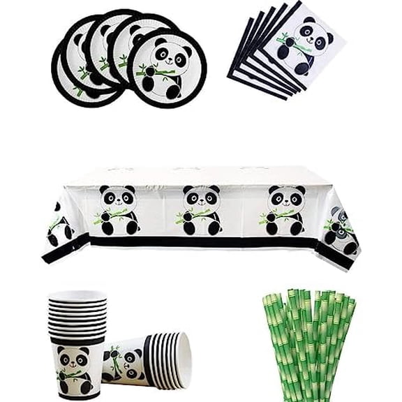 66 Pcs Panda Party Supplies - Panda Disposable Tableware Set with Plates, Cups, Napkins, Straws, Tablecloth for Kids, Baby Shower, Birthday Decorations$$Home Decor, Kitchen, & Other