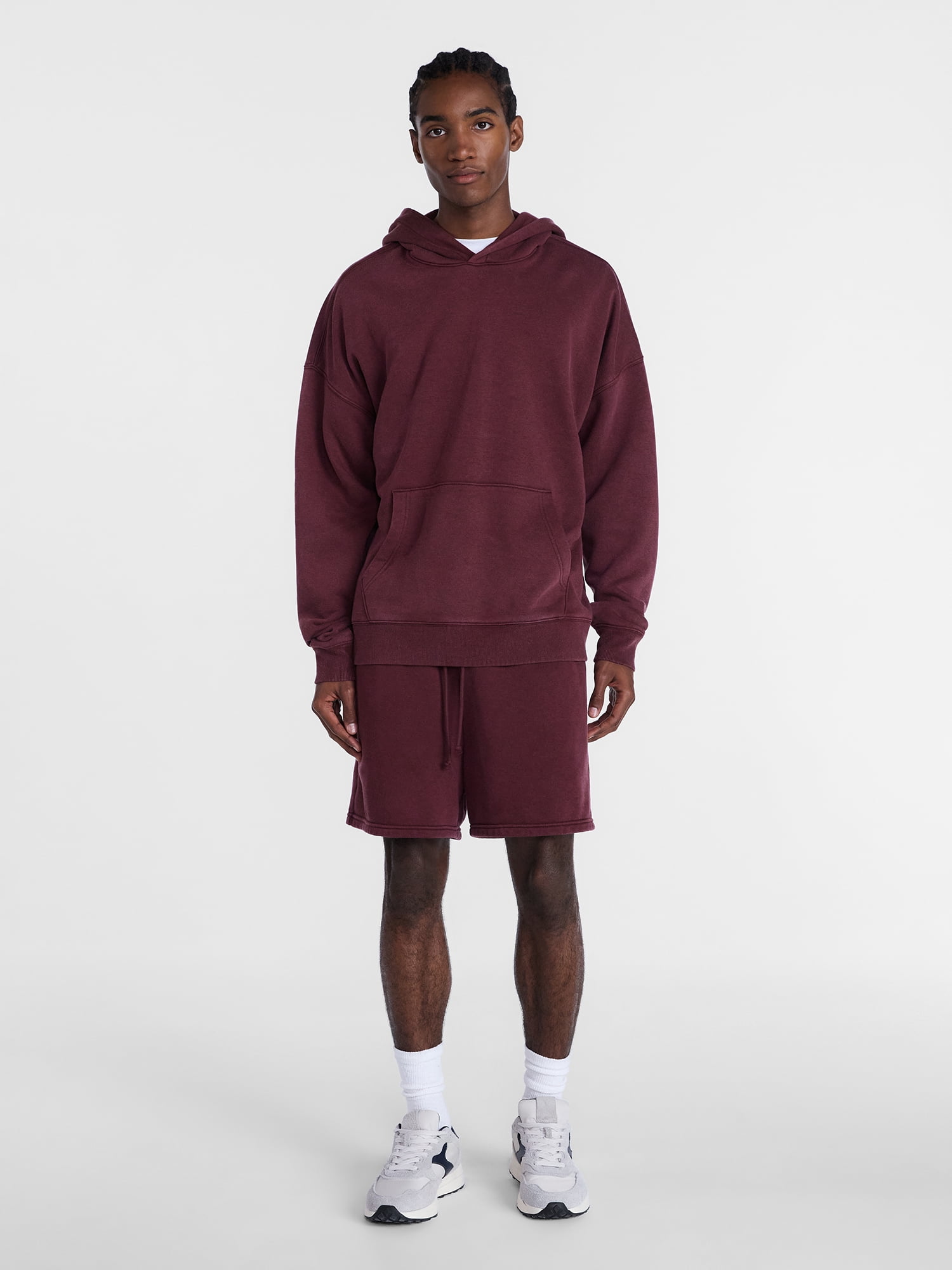 No Boundaries Boxy Fit Oversized Fleece Hoodie with Long Sleeves, Men's XS-4XLT