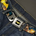 thumbnail image 2 of DC Comics Belt, Seatbelt Buckle Belt, Bat Shield Urban Legend Poses Fire Full Color Golden Yellow, Youth 22 to 32 Inches, 2 of 9