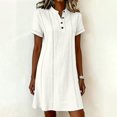 thumbnail image 5 of QUNYINEY Faux Cotton Linen Summer Dresses for Women Plus Size Short Sleeve White Mini A Line Dress Button Casual V Neck Loose Fit Dresses, 5 of 6
