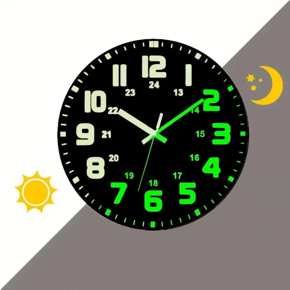 Luminous Wall Clock 12 Inch, Silent Quartz Clock with Glowing Numbers & Hands, Easy to Read Night Light Clock for Home Decor, Bedroom, Bathroom, Kids Room