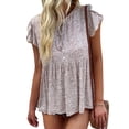 thumbnail image 1 of Camisas casuales holgadas de color albaricoque para mujer para verano, cuello en V, mangas cortas, perfectas para uso diario y trabajo, blusas con volantes y estampado floral en talla XL, 1 of 7