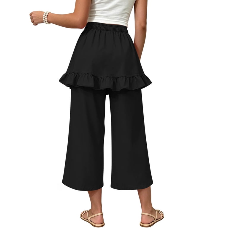 Mifsaly Girls Ruffle Skirt Pants Wide Leg Layered Palazzo Capris