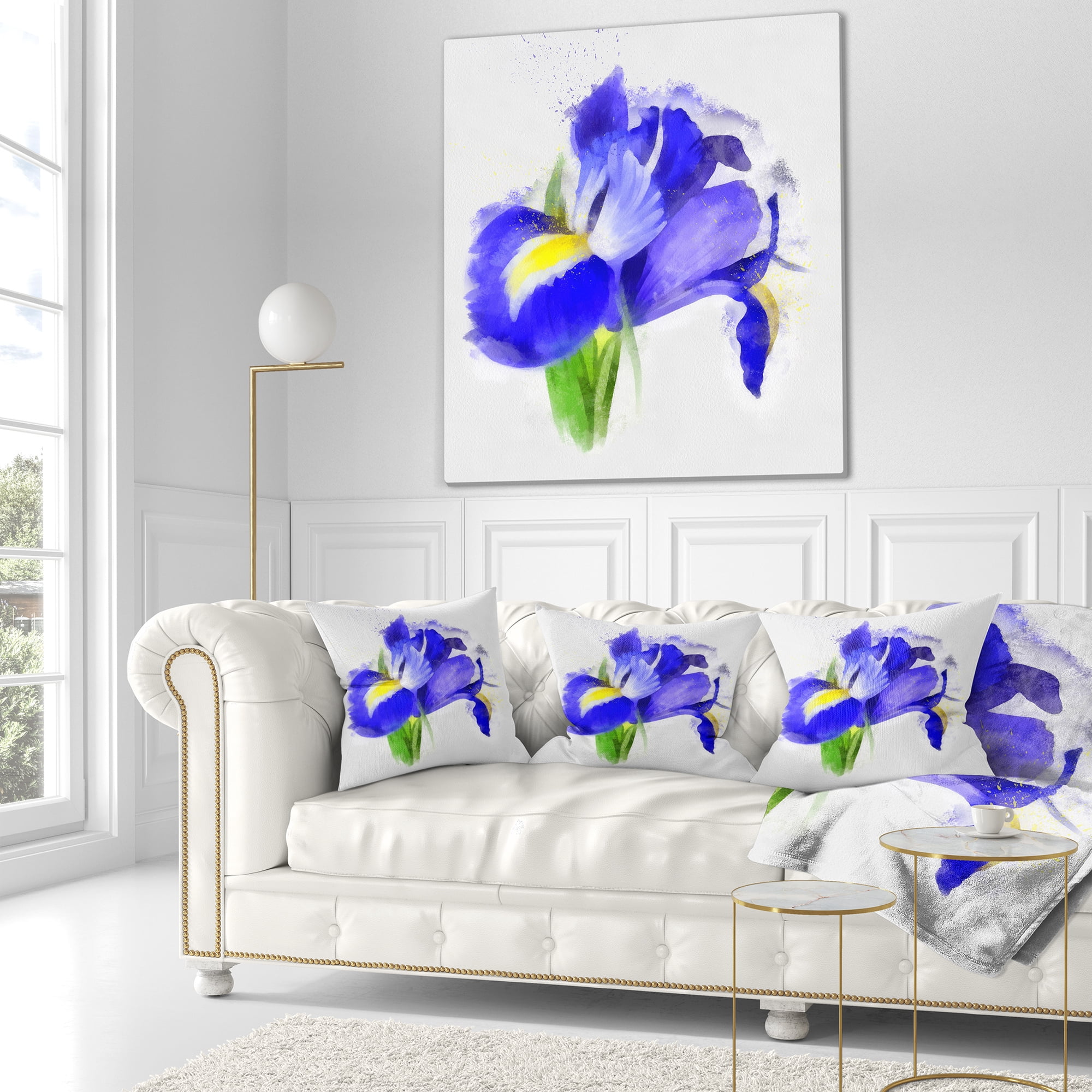 Designart Bloomy Blue Watercolor Rose - Floral Throw Pillow - 16x16