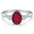 thumbnail image 3 of Gem Stone King 10K White Gold Ruby Red Mystic Topaz and Lab Grown Diamond 3-Stone Ring for Women | 1.52 Cttw | Oval 8X6MM | Gemstone November Birthstone | Size 8, 3 of 6