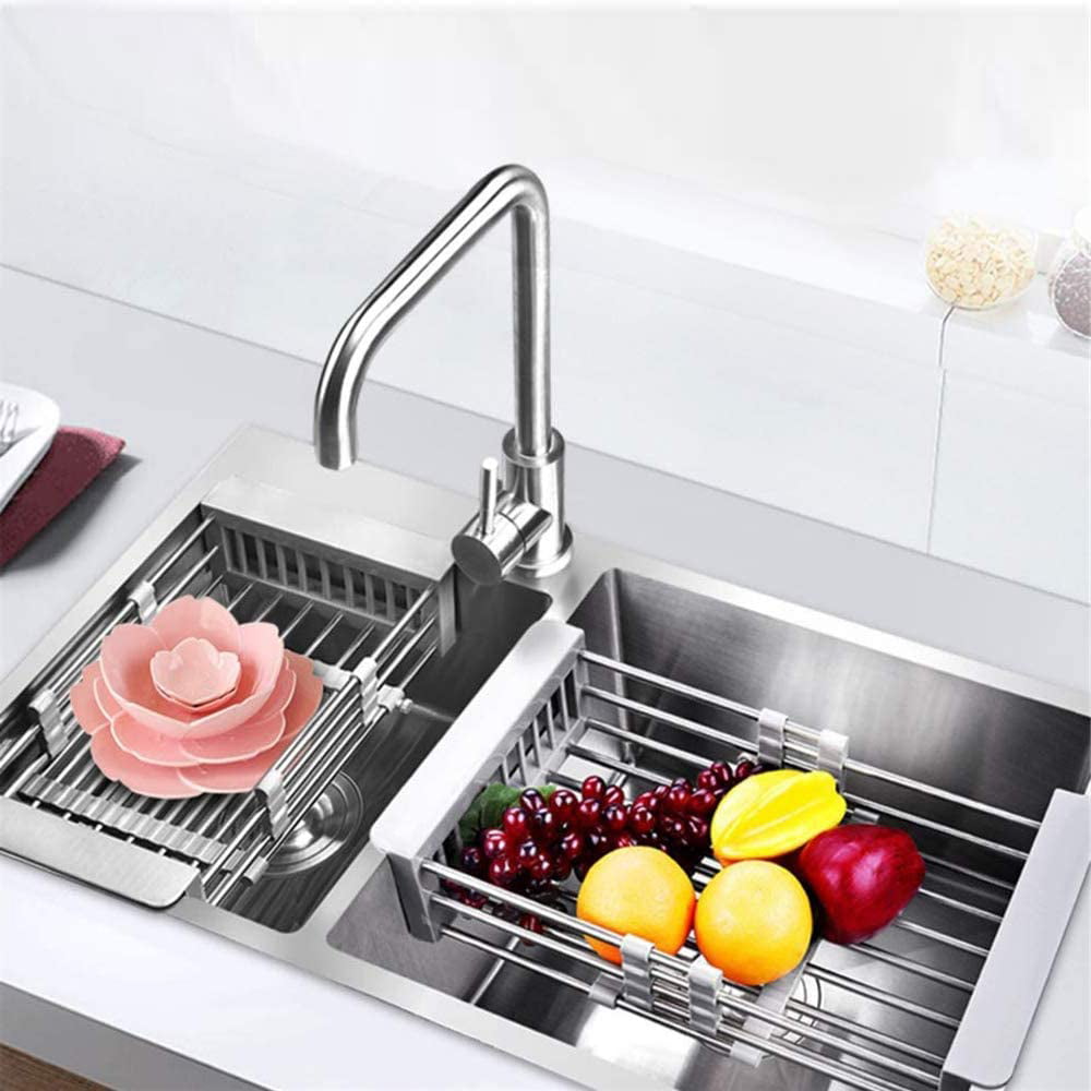 Details about    Expandable Dish Drying Rack Over The Sink,Stainless Steel Drainer Basket with 
