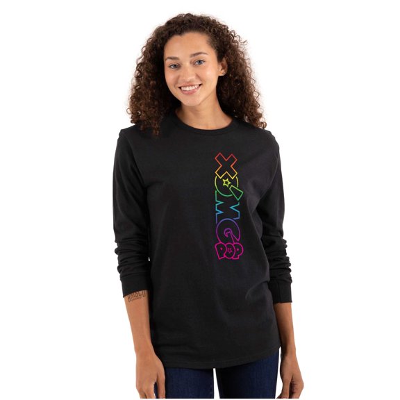 XOMG POP Colorful Rainbow Neon Logo Women Plus Size Long Sleeve Tee Brisco Brands 2X