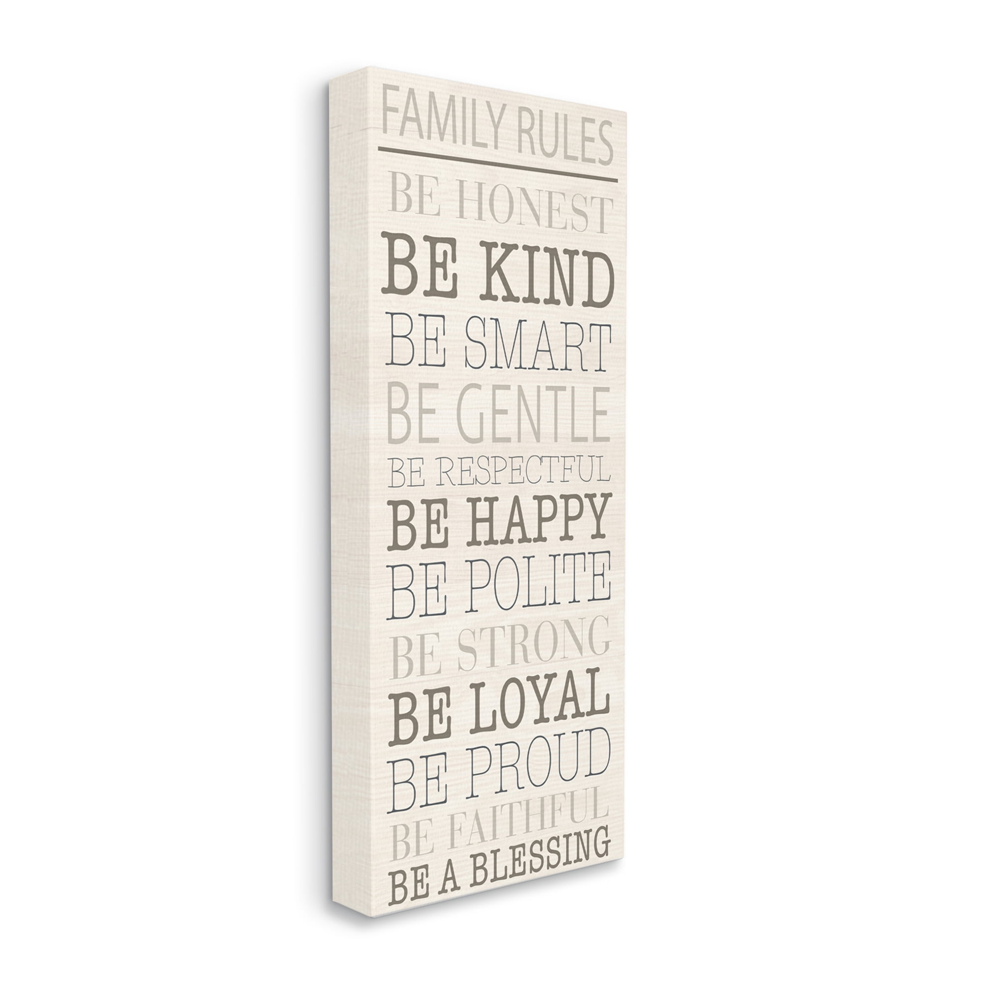 Stupell Industries Uplifting Family Rules Typography Painting Gallery Wrapped Canvas Art Print Wall Art, 13 x 30