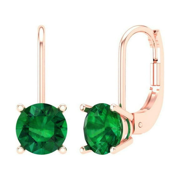 Clara Pucci 2Ct Emerald Round Cut VVS1 Lever Back Drop Dangle 18k Solid hypoallergenic Gold Designer Earrings For May