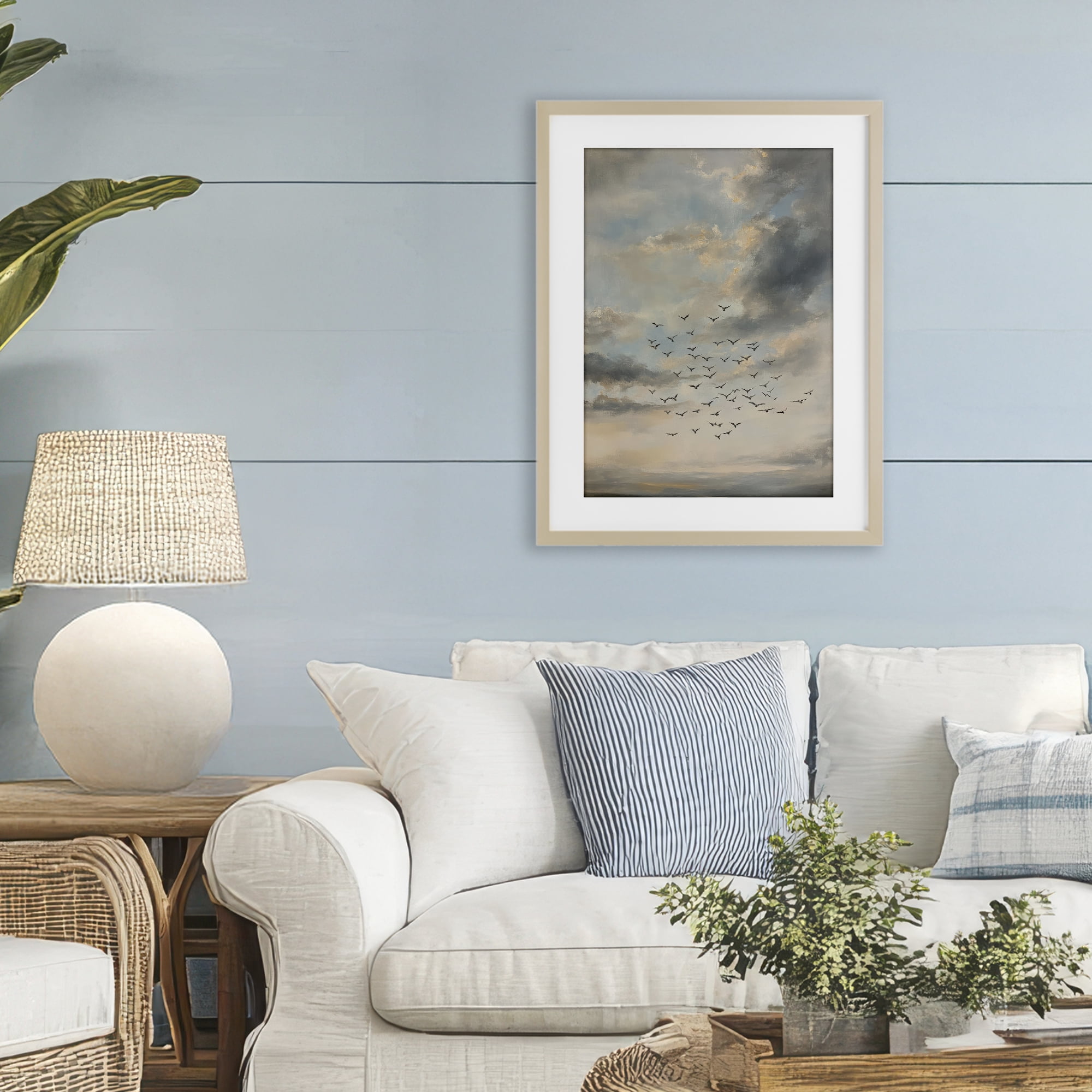 Stupell Industries Birds in the Clouds at Dusk Birch Framed Print Under Glass, design by Petal Prints Design